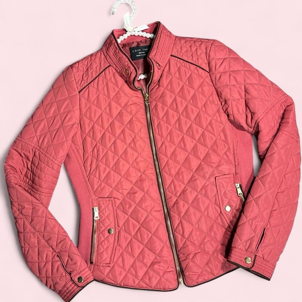 Love Tree Quilted Red Bomber Jacket